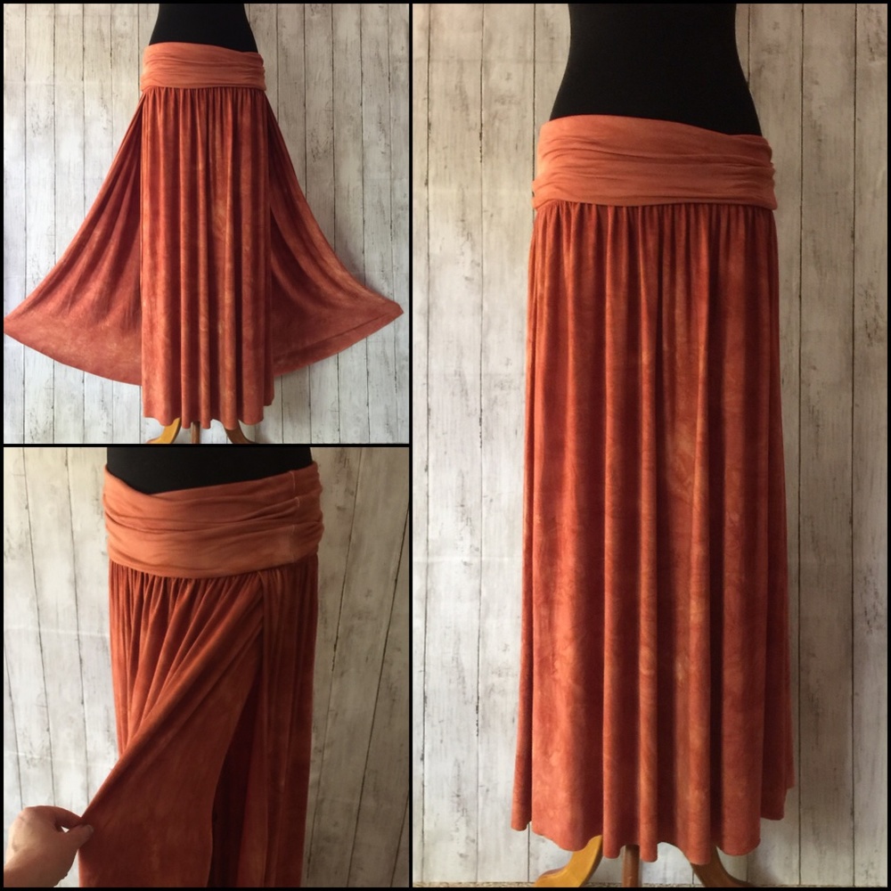 Tie Dye Double Side-Slit Maxi Skirt - Hippie Boho Tie Dyed Dress XS S M L XL - Picture 9 of 15